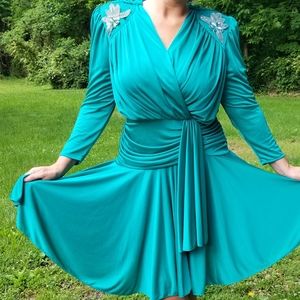 Vintage 1980's Turquoise Party Dress